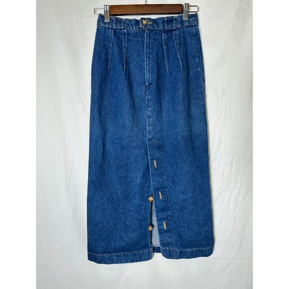 Michael Tracey Women's Blue Denim High Waisted Pleated Midi Skirt Size 7/8 - Picture 3 of 3